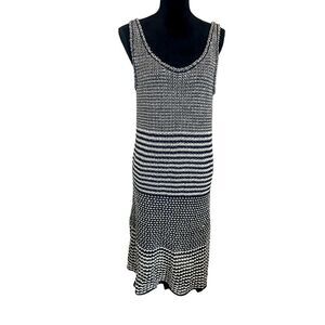 NWT J.CREW WOMENS MIDI KNIT NAVY BLUE IVORY SLEEVELESS SUMMER DRESS SIZE M
